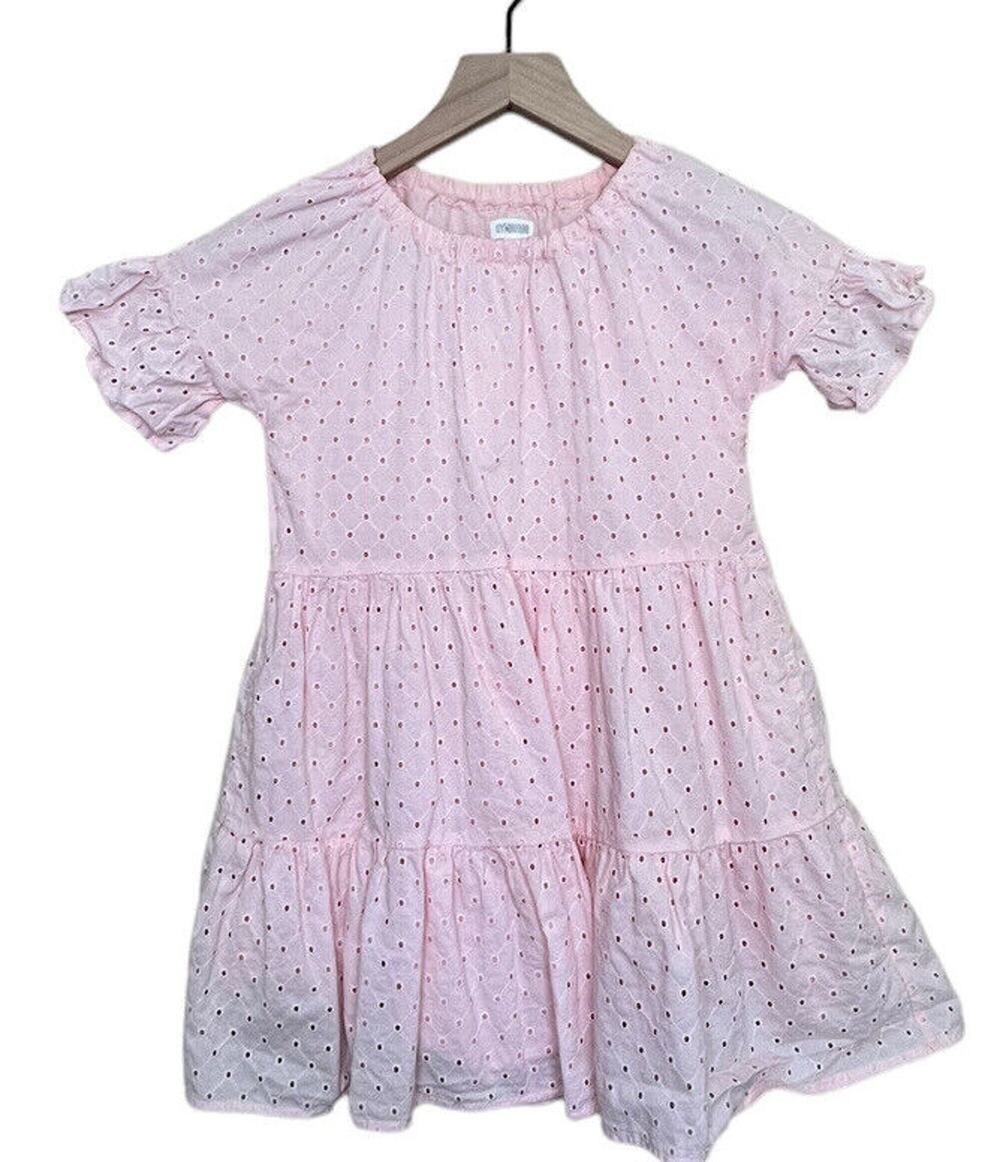 Gymboree Casual Dressy Eyelet Pink Dress Fully Lined Ruffle Dress Girls M 7/8